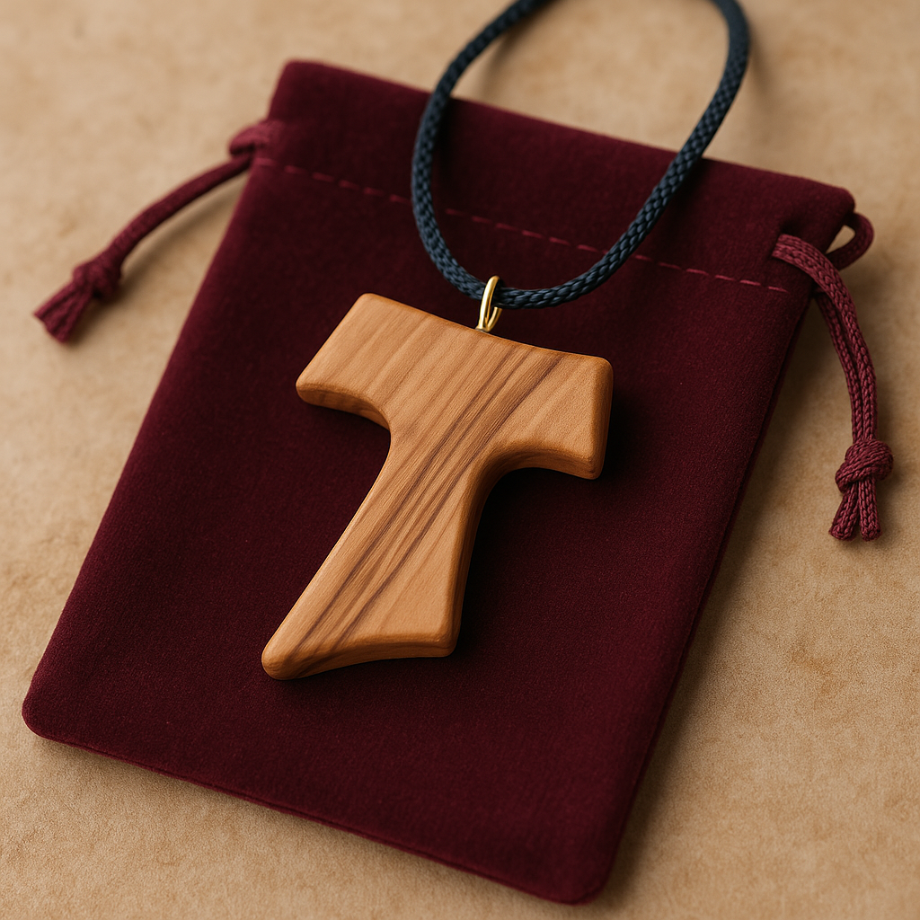 ✝️ Tau Cross Charm Necklace – Handcrafted Olive Wood from Bethlehem | 1.8x1.7 Inches | Spiritual Symbol of Peace & Protection