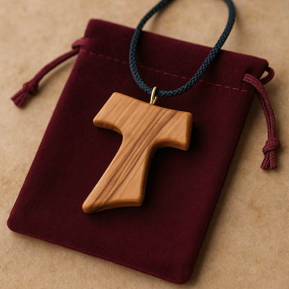 ✝️ Tau Cross Charm Necklace – Handcrafted Olive Wood from Bethlehem | 1.8x1.7 Inches | Spiritual Symbol of Peace & Protection