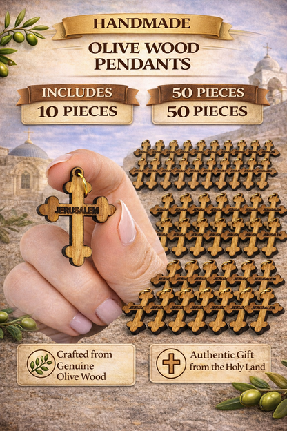 Engraved Jerusalem Wooden Cross Pendant – 1.25" x 0.98" Trefoil Faith Charm with Holy - Additional View 9
