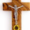 Olive Wood Wall Crucifix with INRI and Holy Land Relic from Bethlehem 3.6 Inches