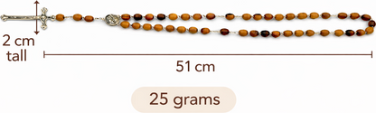Olive Wood Rosary Beads with Olive Wood Prayer Box, Catholic Prayer Beads with Crucifix & Center Medal, Holy Land Style Gift for Prayer, Confirmation or First Communion, 51 cm Length, 25 g