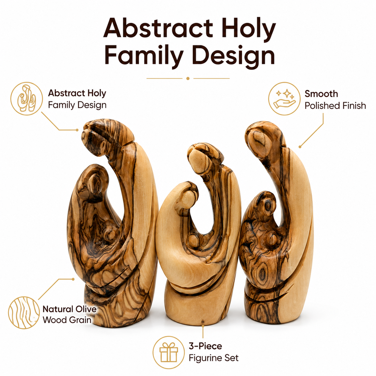 Abstract Holy Family olive wood design hand carved in Bethlehem