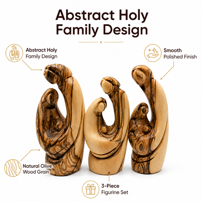 Abstract Holy Family olive wood design hand carved in Bethlehem