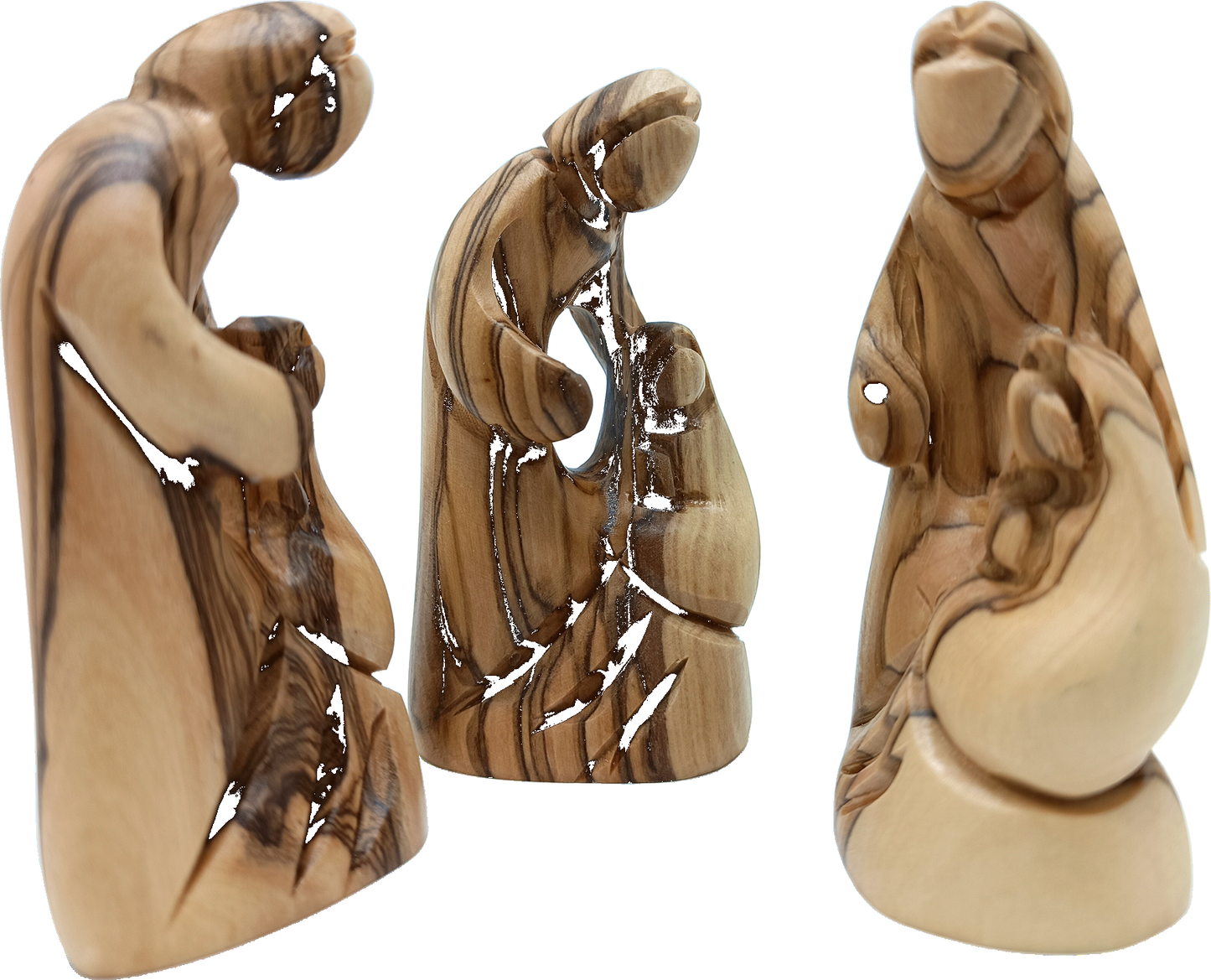 4 Olive Wood Holy Family Figurine Back View Natural Grain