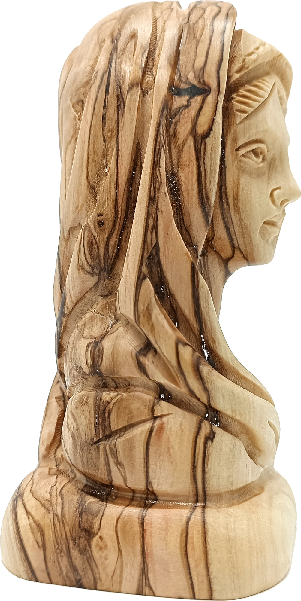 Hand-Carved Olive Wood Virgin Mary Bust 4.9 Inch Sorrowful Mother Mater Dolorosa from Bethlehem