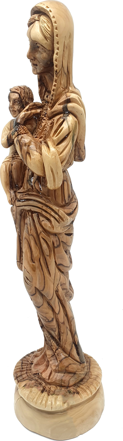 Large Olive Wood Virgin Mary Holding Baby Jesus Statue