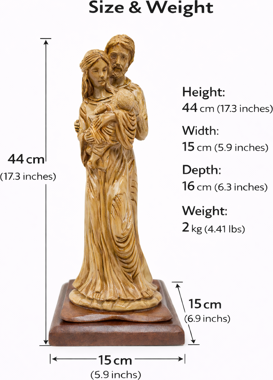 Hand Carved Olive Wood Holy Family Statue – Mary, Joseph & Baby Jesus | Handmade in Bethlehem