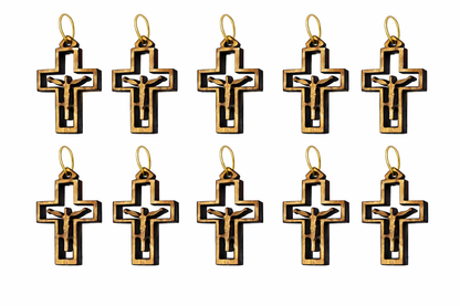 Modern Minimalist Crucifix Pendant – 1.01" x 0.62" Laser-Cut Wooden Cross with Christ - Additional View 1