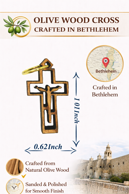 Modern Minimalist Crucifix Pendant – 1.01" x 0.62" Laser-Cut Wooden Cross with Christ - Additional View 2