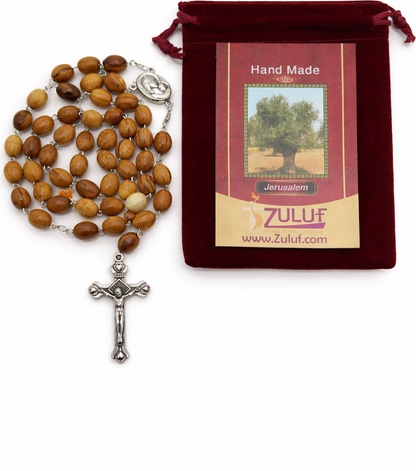 Olive Wood Rosary Handmade in Bethlehem – 21.6” Catholic Rosary with Metal Crucifix – Includes Velvet Bag, Plastic Gift Box & Certificate – Available in 1, 3 or 6 Pieces