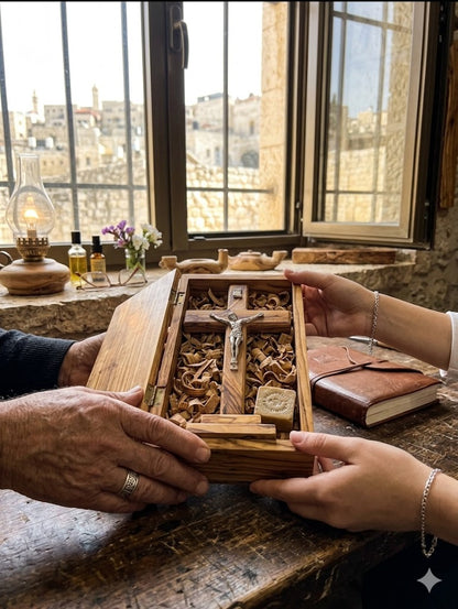 Handmade Olive Wood Crucifix from Bethlehem – Christian Cross with Metal Corpus & INRI – Holy Land Gift (4 Sizes)