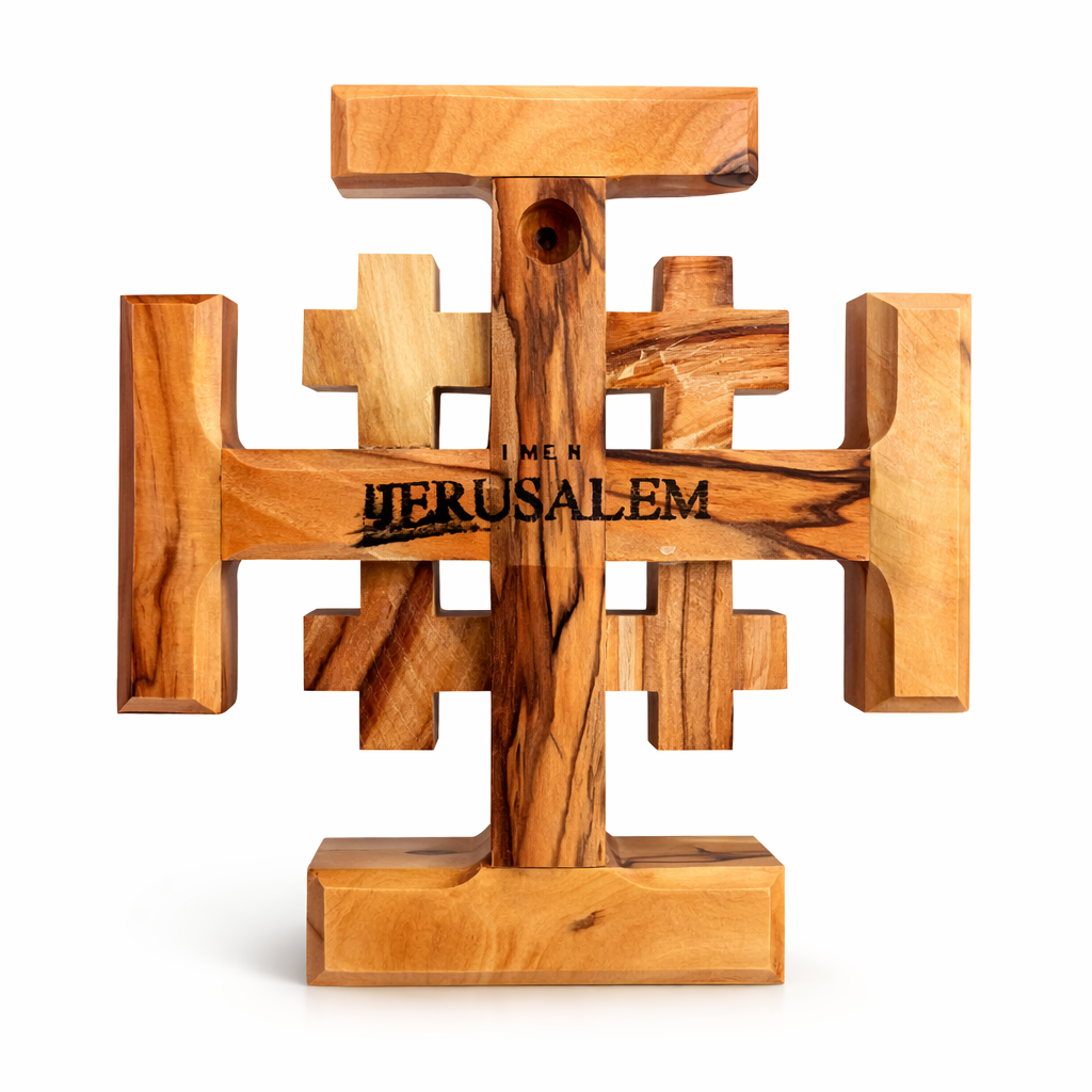 Olive Wood Crusader Jerusalem Cross from Bethlehem