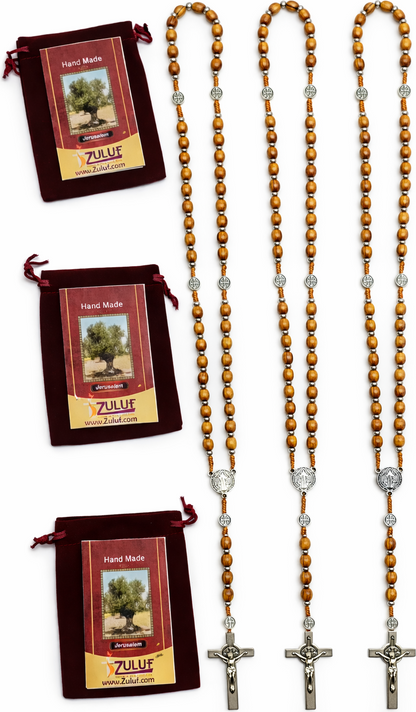 Olive Wood Rosary with Metal Crucifix & Medals | Classic Prayer Rosary