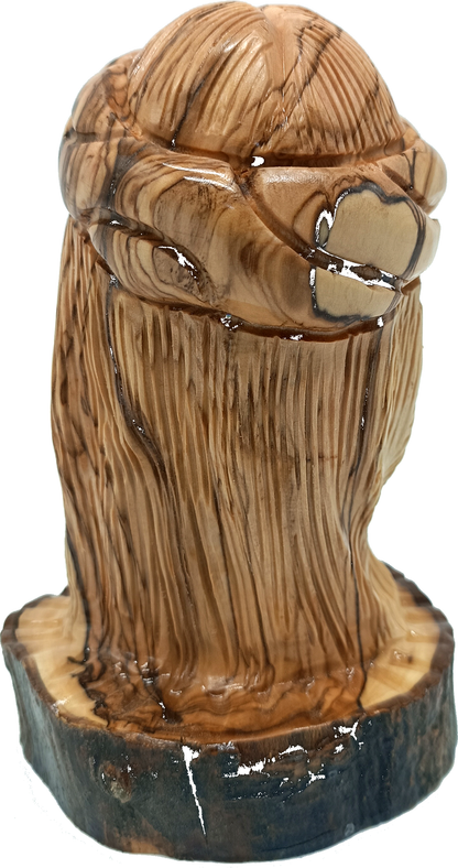 5 Olive Wood Christ Bust Back View Natural Bark Base Bethlehem