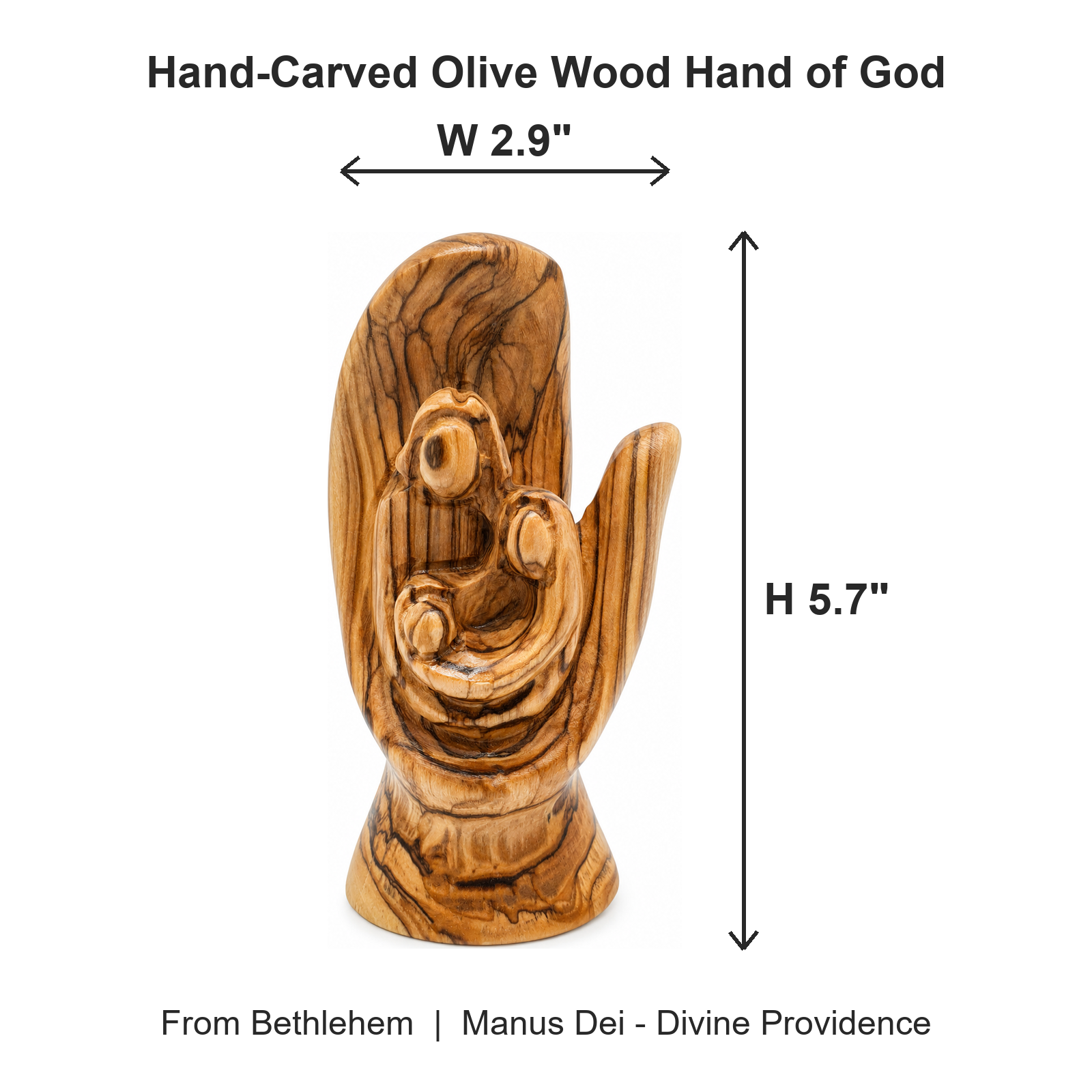 5 Olive Wood Hand Of God 5 7 Inch Dimensions Infographic