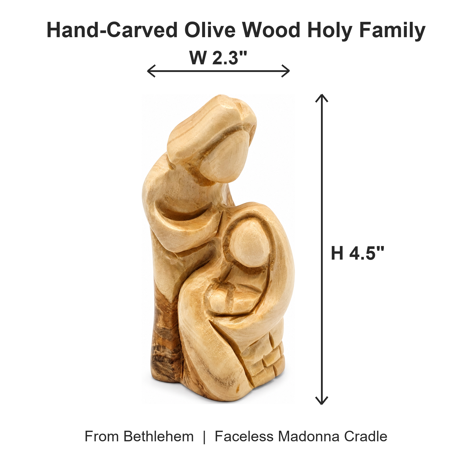 Hand-Carved Olive Wood Holy Family 4.5 inch dimensions