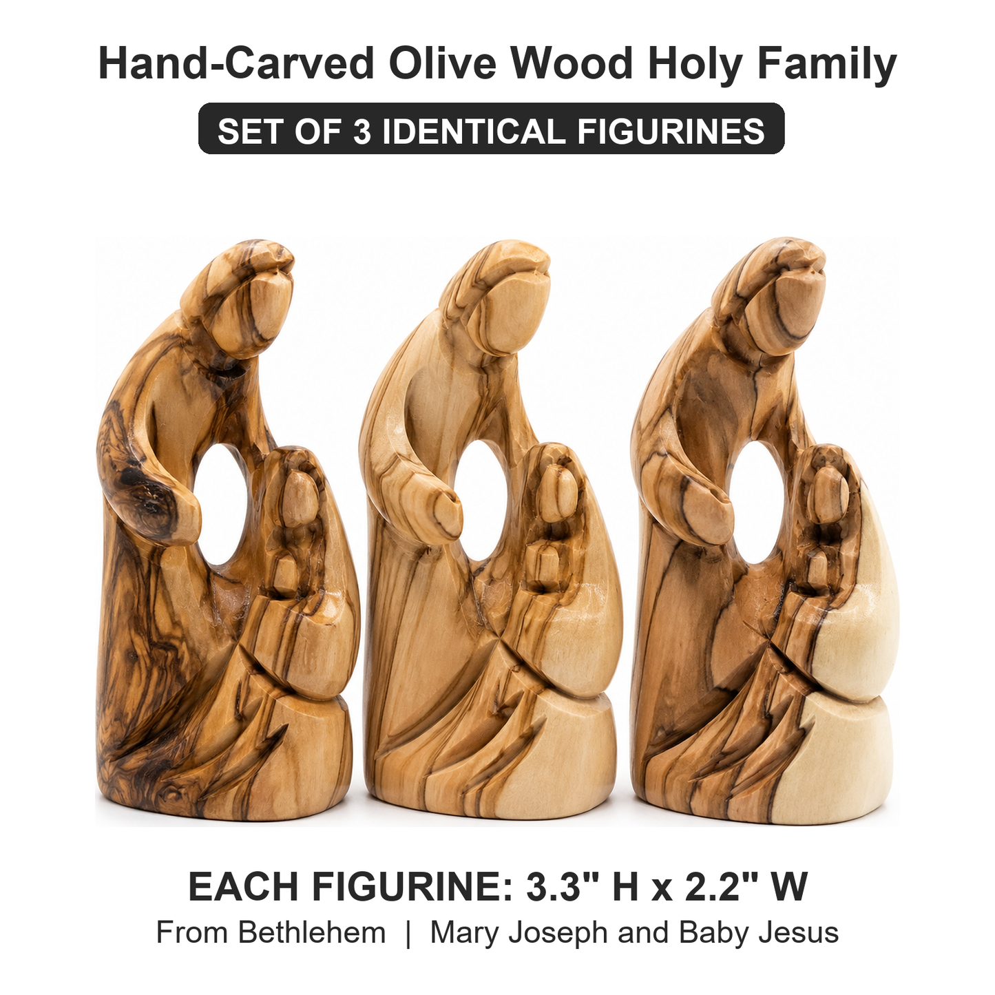 5 Olive Wood Holy Family Set Of 3 Dimensions Infographic