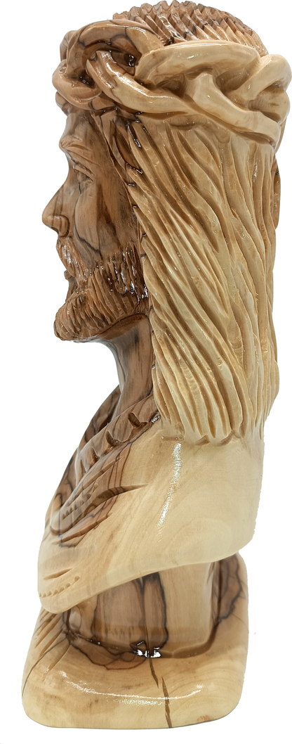 Hand Carved Jesus Christ Bust in Olive Wood — 8.2 Inch