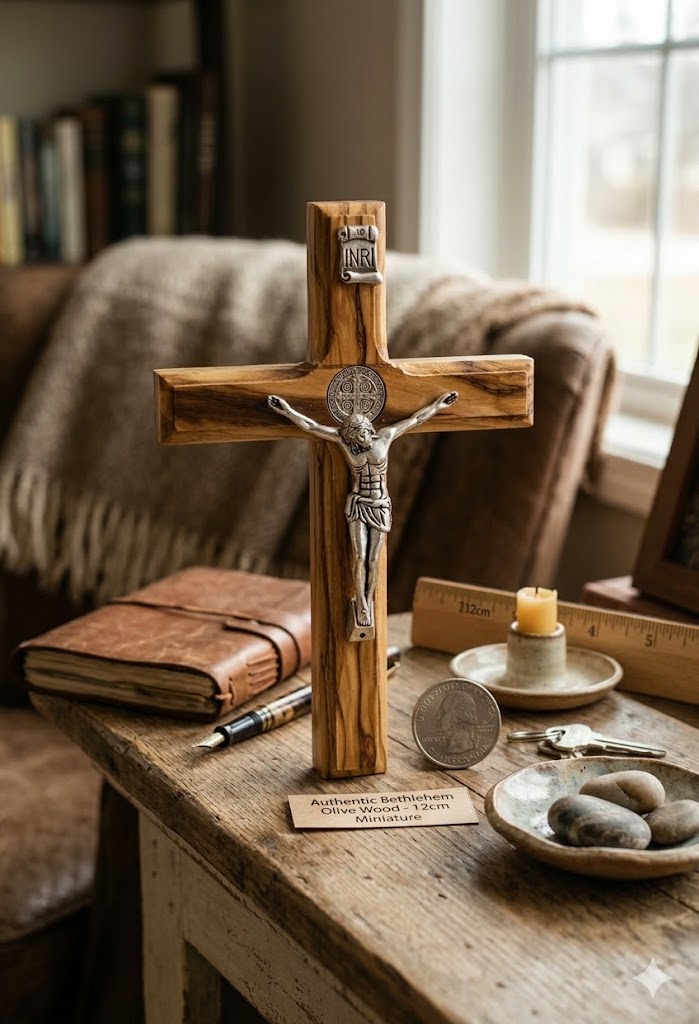 Handmade Olive Wood Saint Benedict Crucifix from Bethlehem – Catholic Wall Cross with - Additional View 7