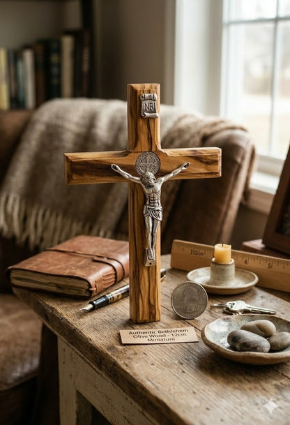 Handmade Olive Wood Saint Benedict Crucifix from Bethlehem – Catholic Wall Cross with - Additional View 7