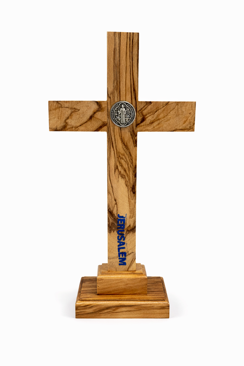 Handmade Olive Wood Saint Benedict Crucifix from Bethlehem – Catholic Standing Cross with - Additional View 8