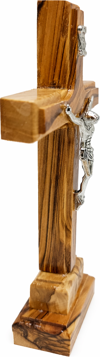 Handmade Olive Wood Crucifix from Bethlehem – Christian Cross with Metal Corpus & INRI – Holy Land Gift (4 Sizes)