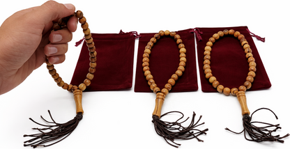 Olive Wood Prayer Beads 25 cm with Tassel, Handmade Wooden Worry Beads with Velvet Pouch, Smooth Round Beads for Prayer, Meditation & Daily Carry