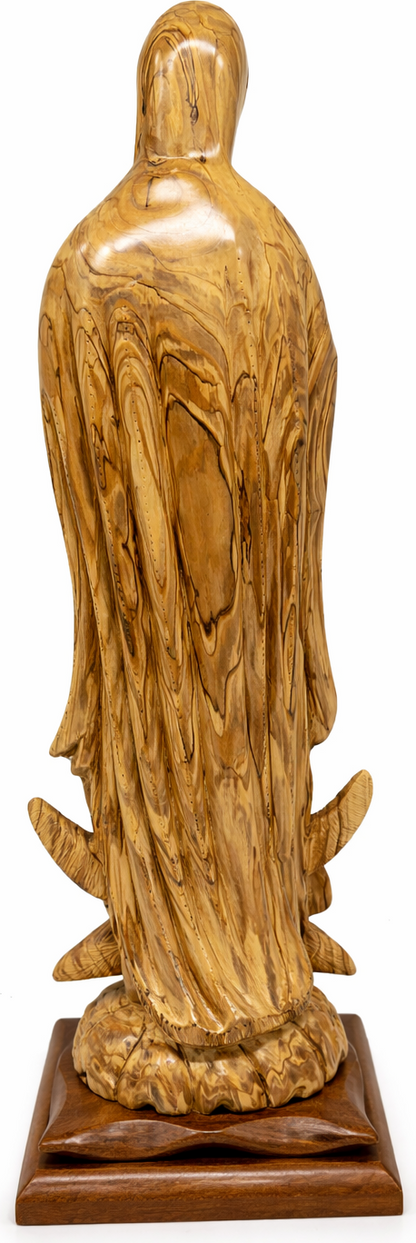 Large Hand-Carved Olive Wood Virgin Mary Statue from Bethlehem – 25.2" Handmade Holy Land Religious Sculpture
