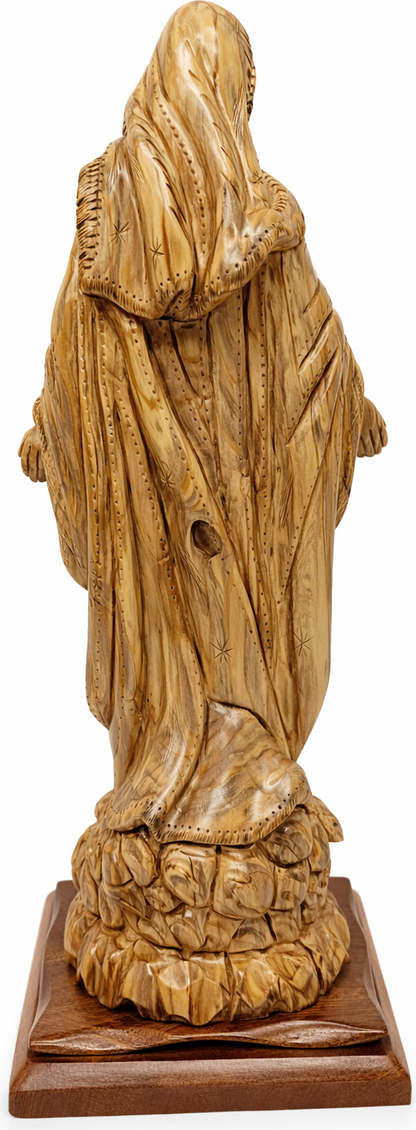 Hand-Carved Olive Wood Virgin Mary Statue from Bethlehem – Large Handmade Holy Land Sculpture 18.5" – Authentic Christian Art