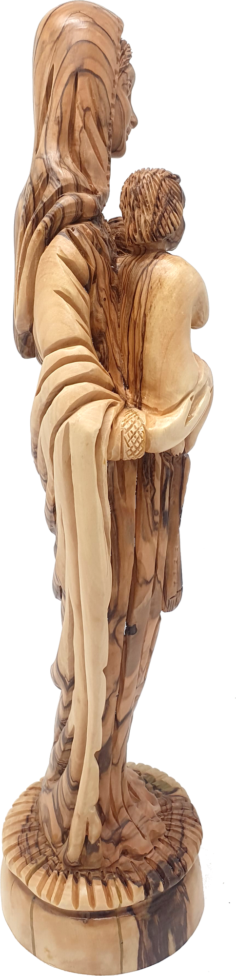 Large Olive Wood Virgin Mary Holding Baby Jesus Statue