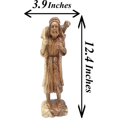Olive Wood Good Shepherd Sculpture from the Holy Land — 12 Inch