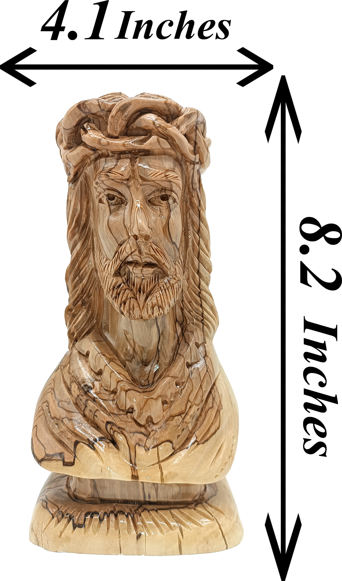 Hand Carved Jesus Christ Bust in Olive Wood — 8.2 Inch
