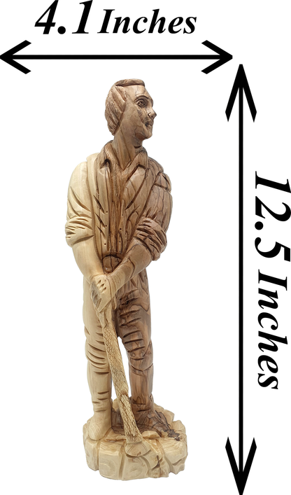 Hand-Carved Olive Wood Joseph Smith Statue Religious Decor 12.5 Inch