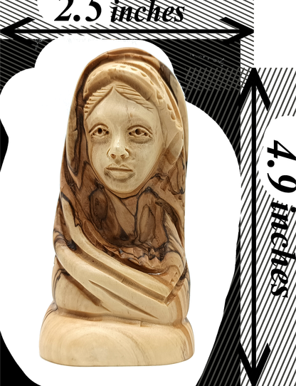 Hand-Carved Olive Wood Virgin Mary Bust 4.9 Inch Sorrowful Mother Mater Dolorosa from Bethlehem