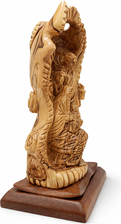 Hand-Carved Olive Wood Holy Family Statue from Bethlehem – Baby Jesus, Virgin Mary & Saint Joseph – Large Christian Nativity Sculpture