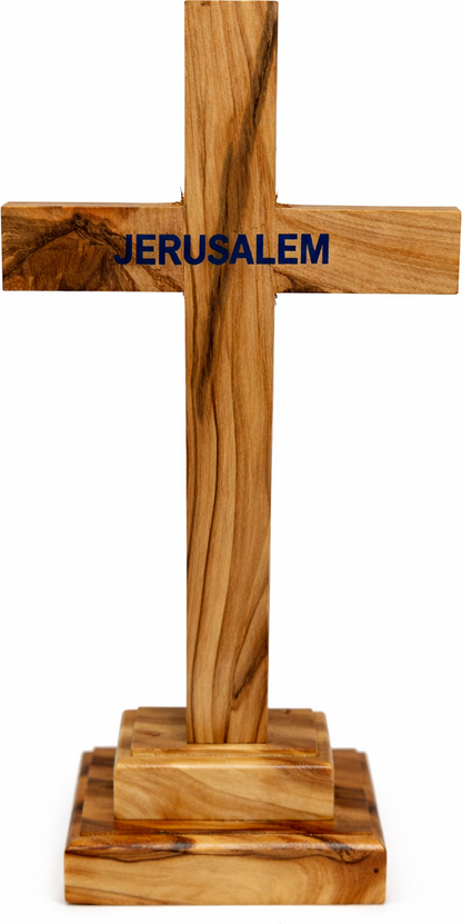 Handmade Olive Wood Crucifix from Bethlehem – Christian Cross with Metal Corpus & INRI – Holy Land Gift (4 Sizes)