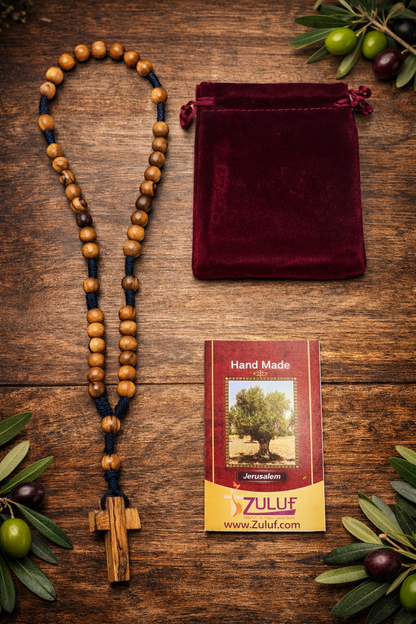 Set of 3 Olive Wood Rosary Beads Handmade in Bethlehem – Catholic Wooden Rosary with Cross – Includes 3 Velvet Bags & 3 Certificates – Holy Land Christian Gift