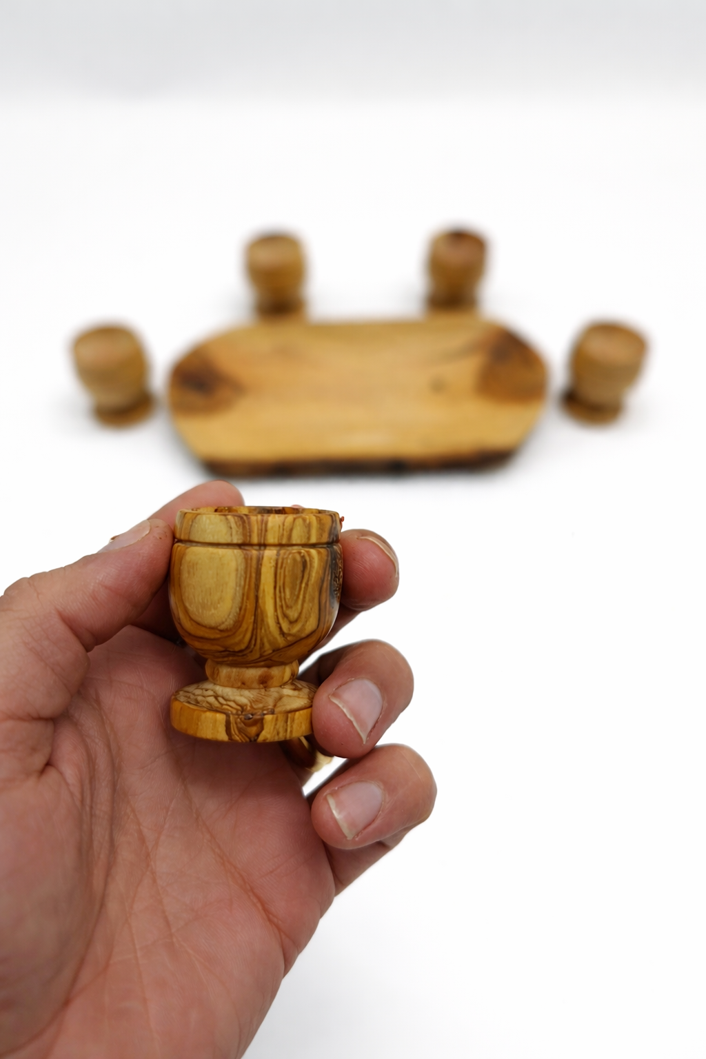 Olive Wood Mini Communion Cups Set of 6 with Bread Dish – Handmade in Bethlehem from Genuine Holy Land Olive Wood