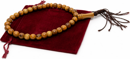 Olive Wood Prayer Beads 25 cm with Tassel, Handmade Wooden Worry Beads with Velvet Pouch, Smooth Round Beads for Prayer, Meditation & Daily Carry