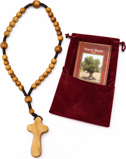 Olive Wood Rosary Handmade in Bethlehem – 11” Catholic Wooden Rosary with 33 Beads – Available as 1 Piece or Set of 3 – Includes Velvet Bag & Certificate – Holy Land Gift
