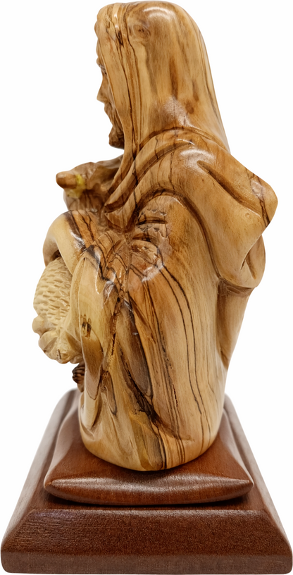 Hand Carved Olive Wood Good Shepherd Statue 8.3” | Handmade Bethlehem Holy Land Christian Sculpture — 8 Inch