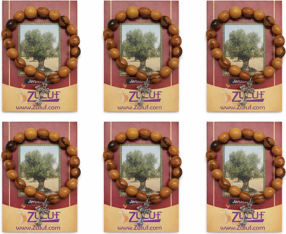 Olive Wood Bracelet with Metallic Cross Handmade Jewelry