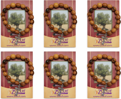 Olive Wood Bracelet with Metallic Cross Handmade Jewelry
