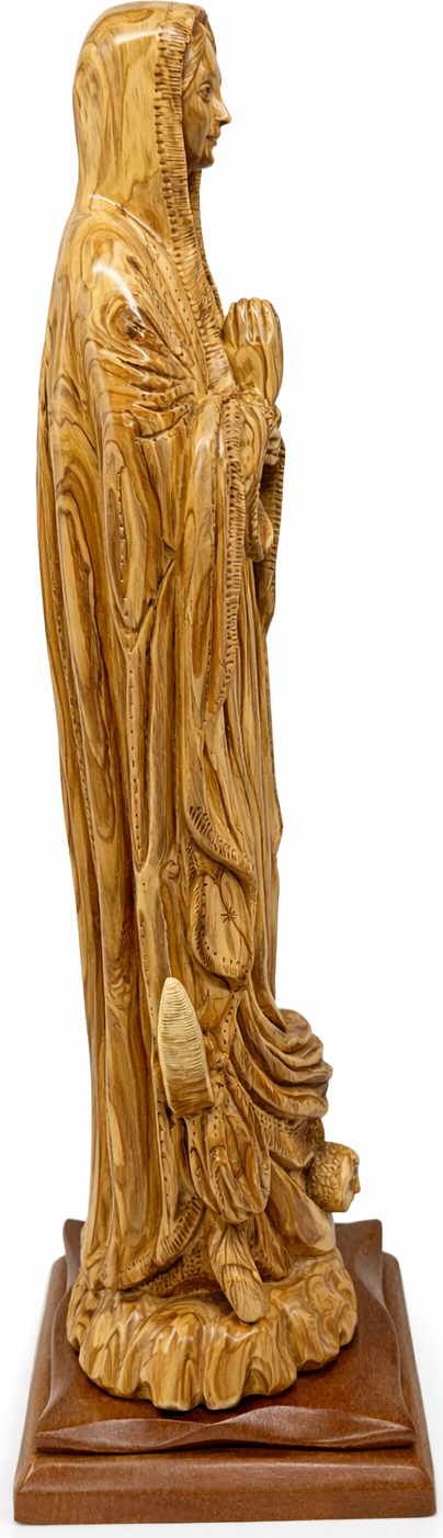 Large Hand-Carved Olive Wood Virgin Mary Statue from Bethlehem – 25.2" Handmade Holy Land Religious Sculpture