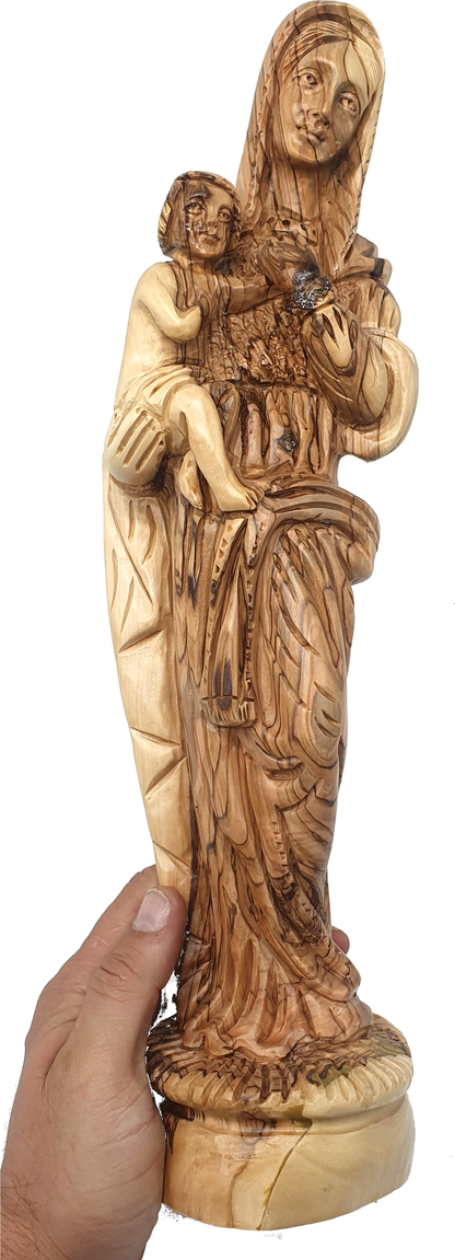 Large Olive Wood Virgin Mary Holding Baby Jesus Statue