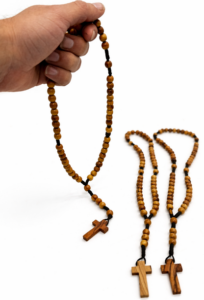 Set of 3 Olive Wood Rosary Beads Handmade in Bethlehem – Catholic Wooden Rosary with Cross – Includes 3 Velvet Bags & 3 Certificates – Holy Land Christian Gift