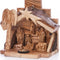 Olive Wood Nativity Scene from Bethlehem – Gypsum Holy Family Figures in Handcrafted Manger with Bark Roof