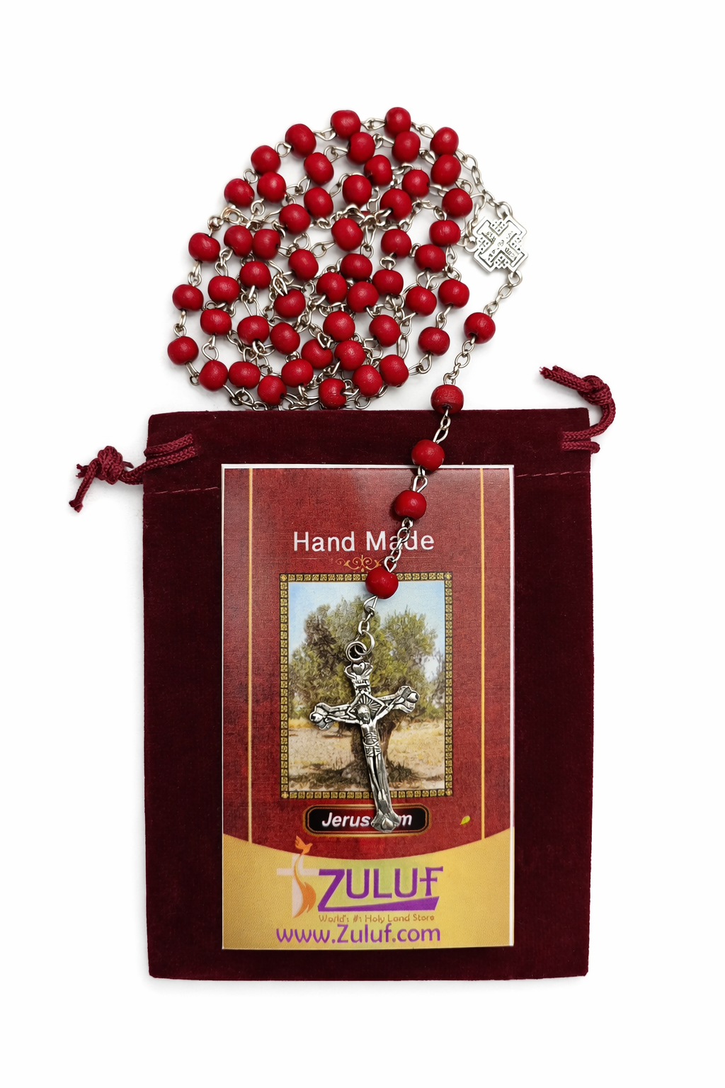 Red Rosary with Silver-Tone Chain – 47 cm – Lightly Scented Beads