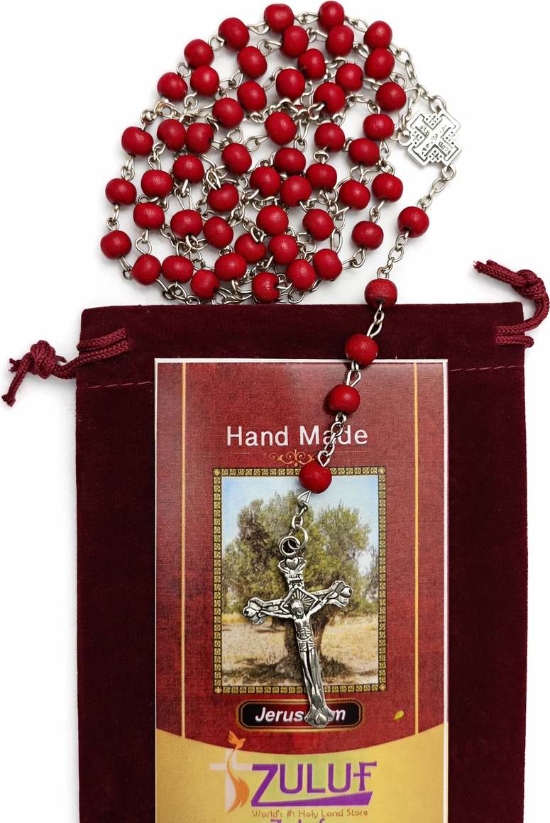 Red Catholic Rosary with Silver-Tone Crucifix – 18.8” Prayer Beads – Includes Velvet Bag & Certificate – Available as Single Rosary or Set of 3 – Christian Gift