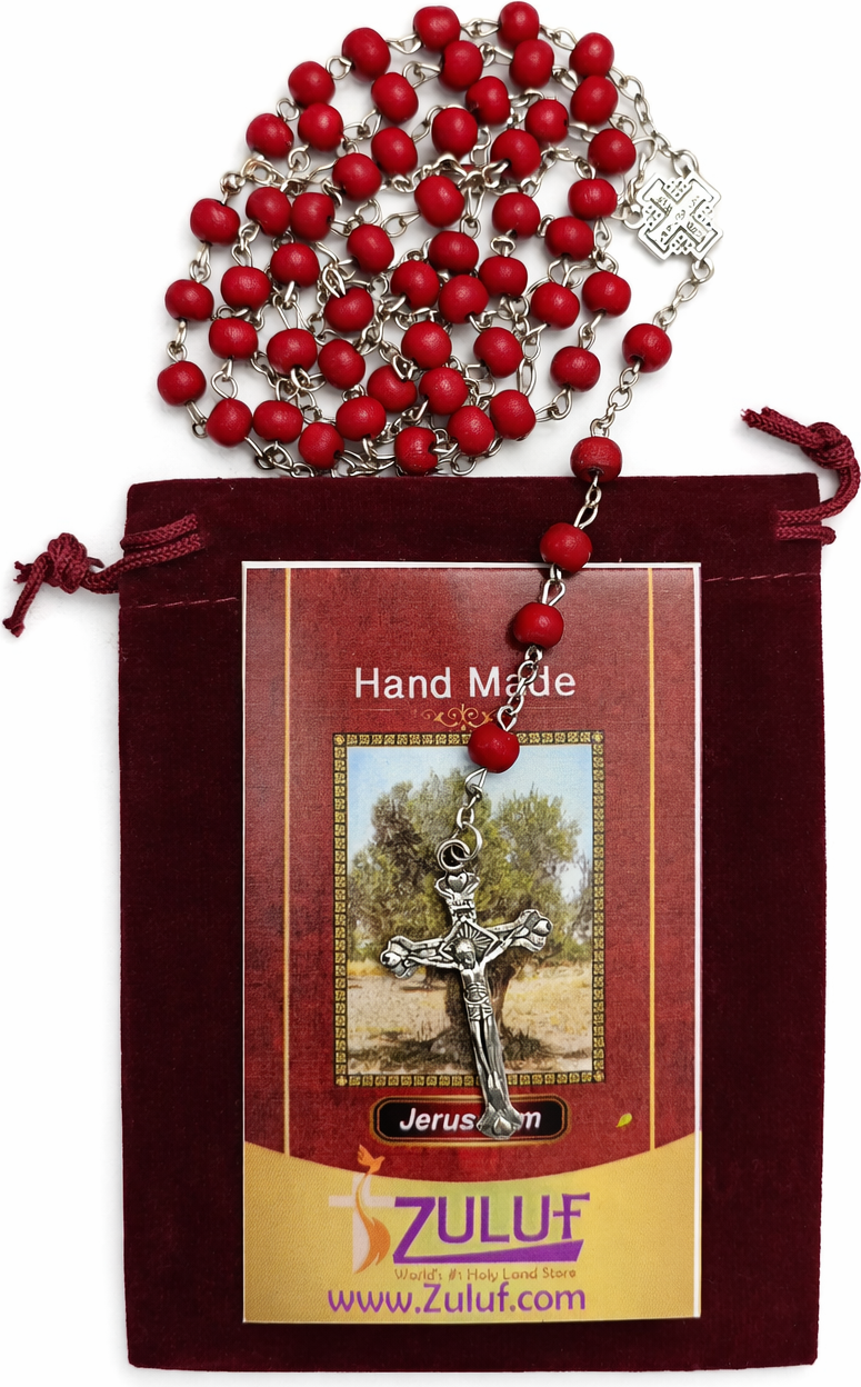 Red Catholic Rosary with Silver-Tone Crucifix – 18.8” Prayer Beads – Includes Velvet Bag & Certificate – Available as Single Rosary or Set of 3 – Christian Gift